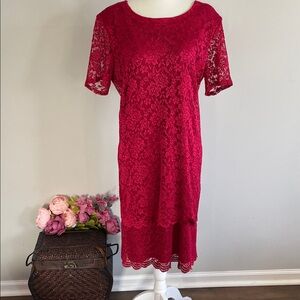 Lace Midi Dress in Vibrant Red